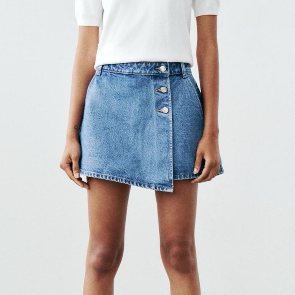 Sara Denim Wrap Skort with Button Detail